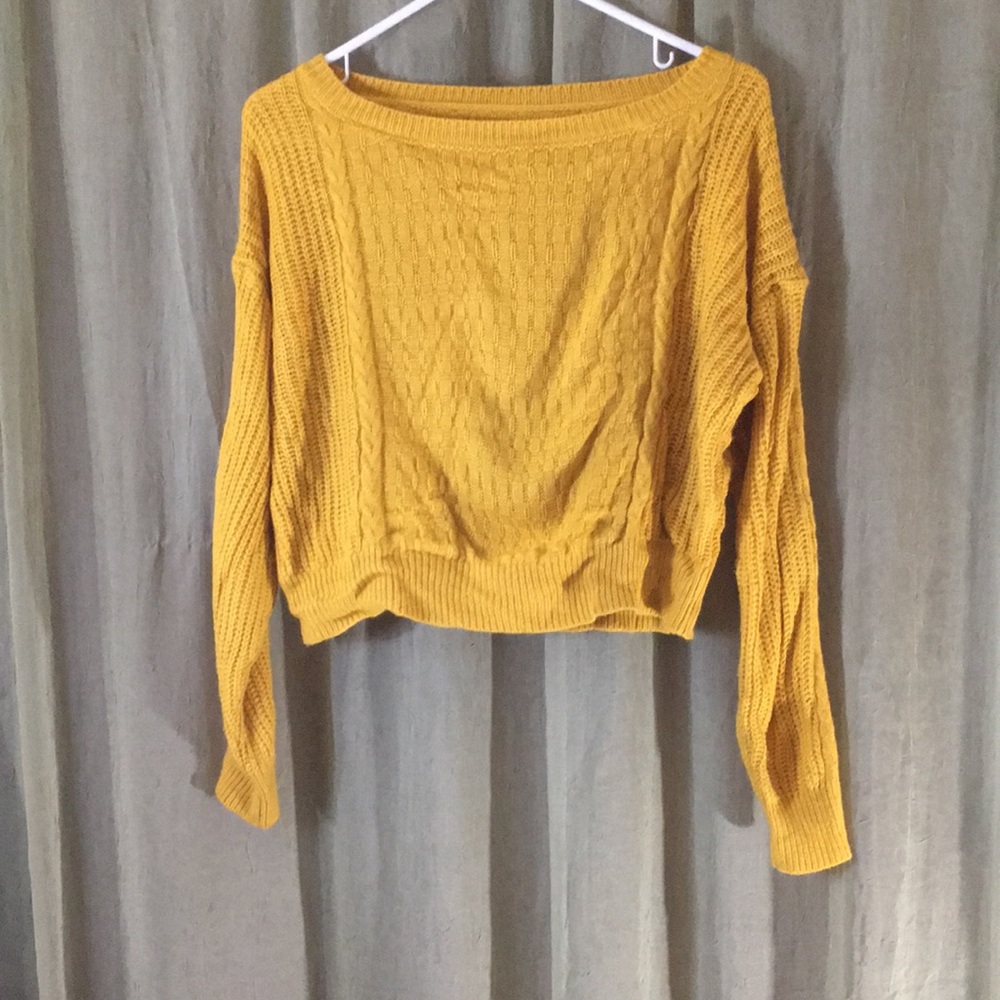 Women's Mustard Crewneck Cable Knit Sweater
